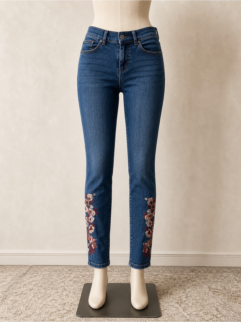 Ann Taylor Dark Blue Skinny Jeans with Floral Embroidery